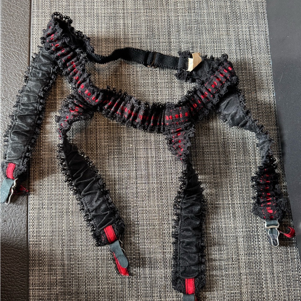 Vintage Black and Red Lace Garter Belt